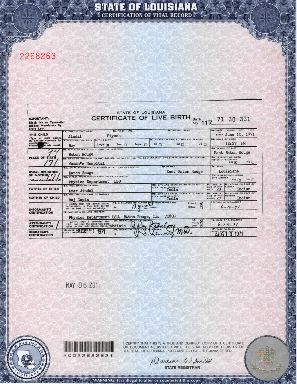 Blog Smith: Bobby Jindal&#39;s Birth Certificate