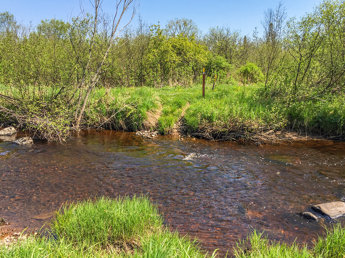 Fording the New Wood River on the Averill-Kelly Creek Wilderness Segment of the Ice Age National Trail