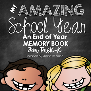 End of School Year memory book for Pre-K - Kindergarten! Students can reflect on their year and its highlights. Makes a special keepsake! #endofyear #memorybook #kindergarten #prek