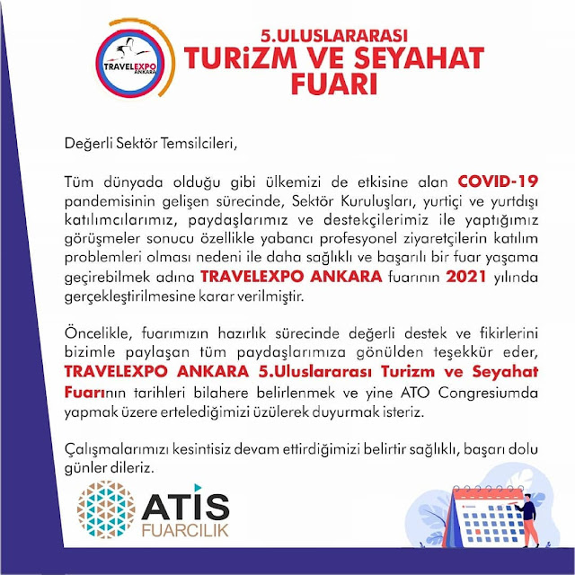 2020 Travelexpo Ankara 5. Uluslararası Turizm ve Seyahat Fuarı İptal Oldu