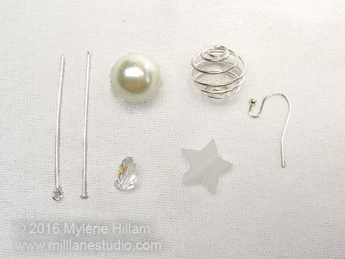 White beads and silver findings for White as Snow earrings