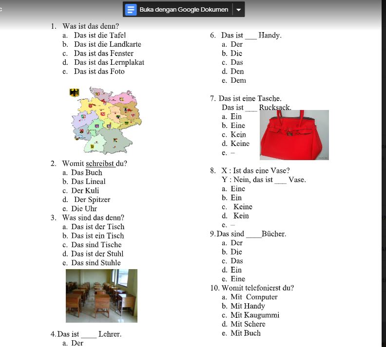 Soal Ujian Tengah Semester Kelas X Semester 2 Bahasa Jerman Soal Jerman