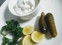 Mayonnaise,dill pickles, parsley and lemon juice for tartar sauce recipe