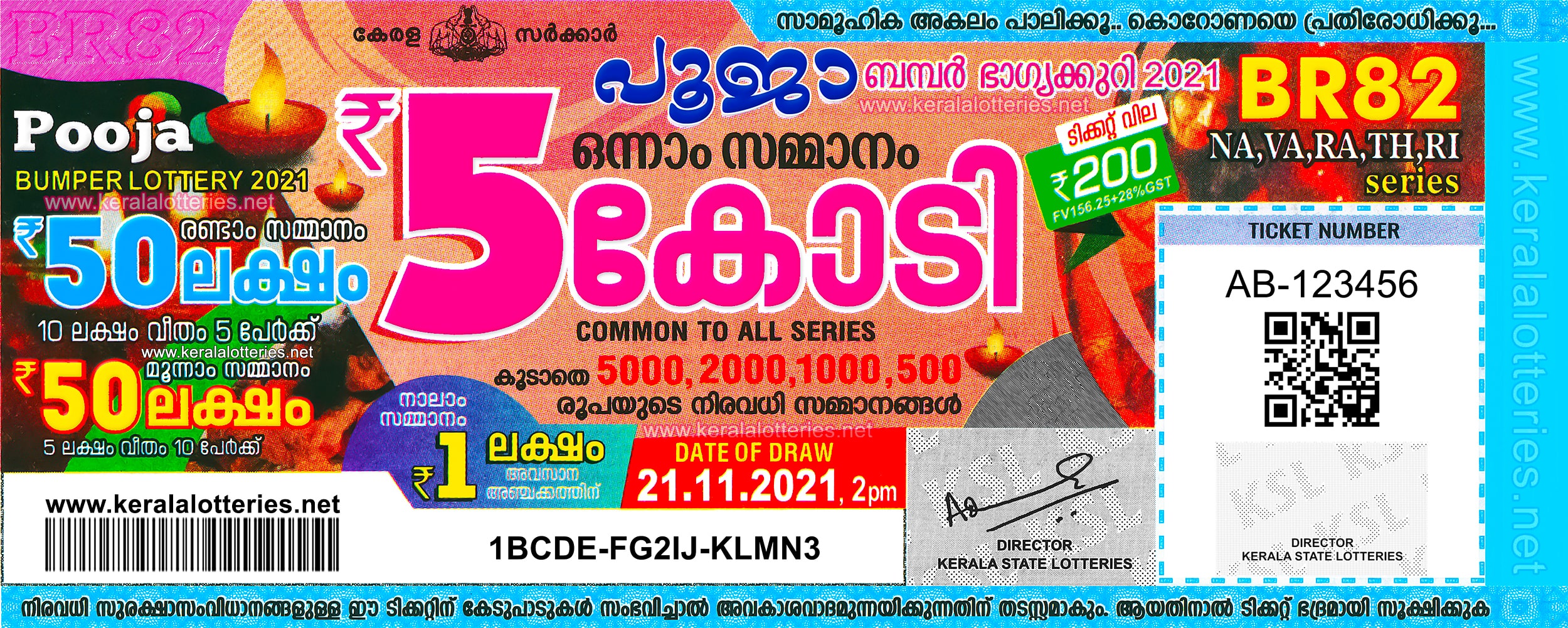 Kerala Lottery Pooja Bumper BR 82 Prize Structure 2021 LIVE Kerala Lottery Result 29.01.2024