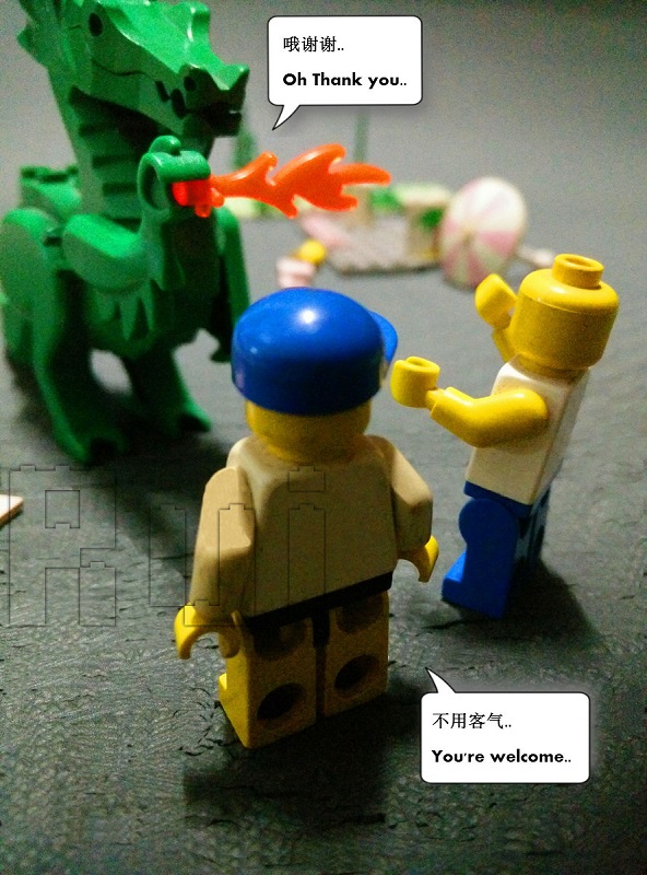 Lego Dinosaur shows his gratitude