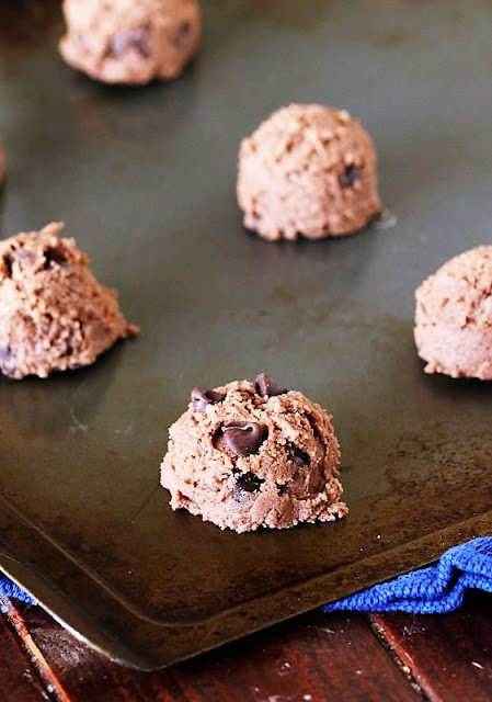 Nutella Chocolate Chip Cookie Dough Balls on Baking Sheet Image