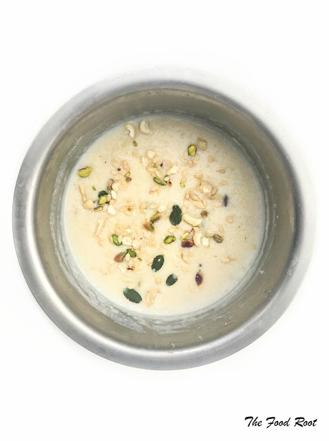 Kheer or Rice Pudding prepared with the goodness of rice, milk, sugar, and garnish with crushed cardamom, dry fruits and nuts like pistachios, cashews and raisins.