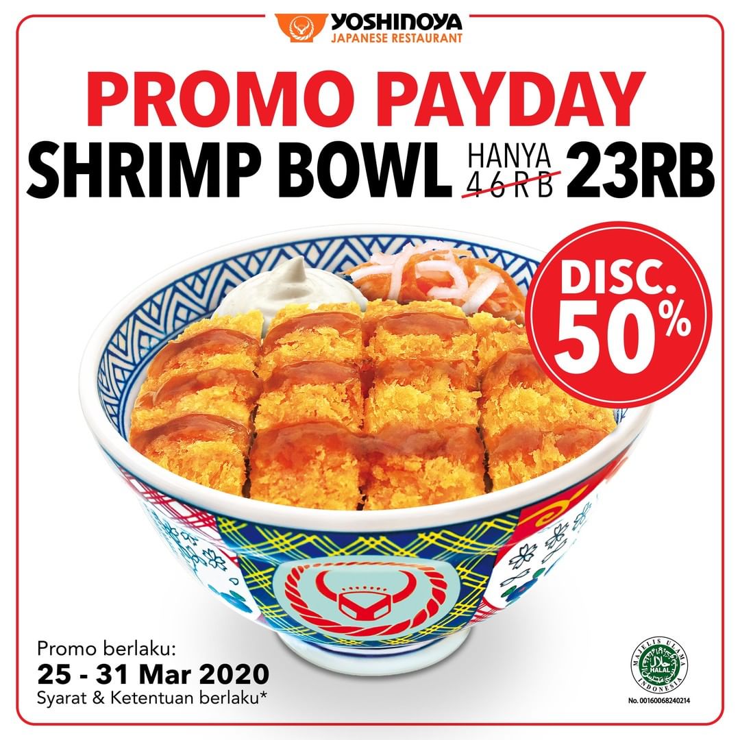 Yoshinoya Promo Payday Shrimp Bowl Diskon 50 Periode 25 31 Maret