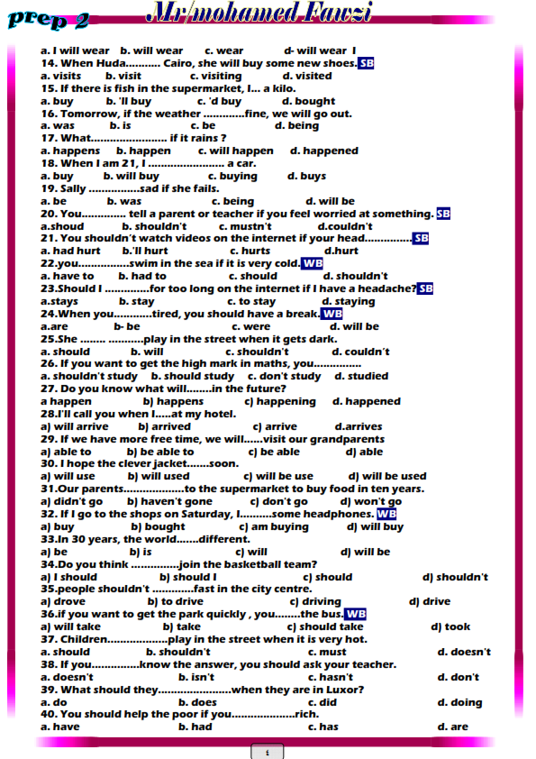 مراجعة مقرر امتحان شهر مارس لغة انجليزية الصف الثاني الاعدادي بنظام الاختيار من متعدد  2ndrprep.doc_004
