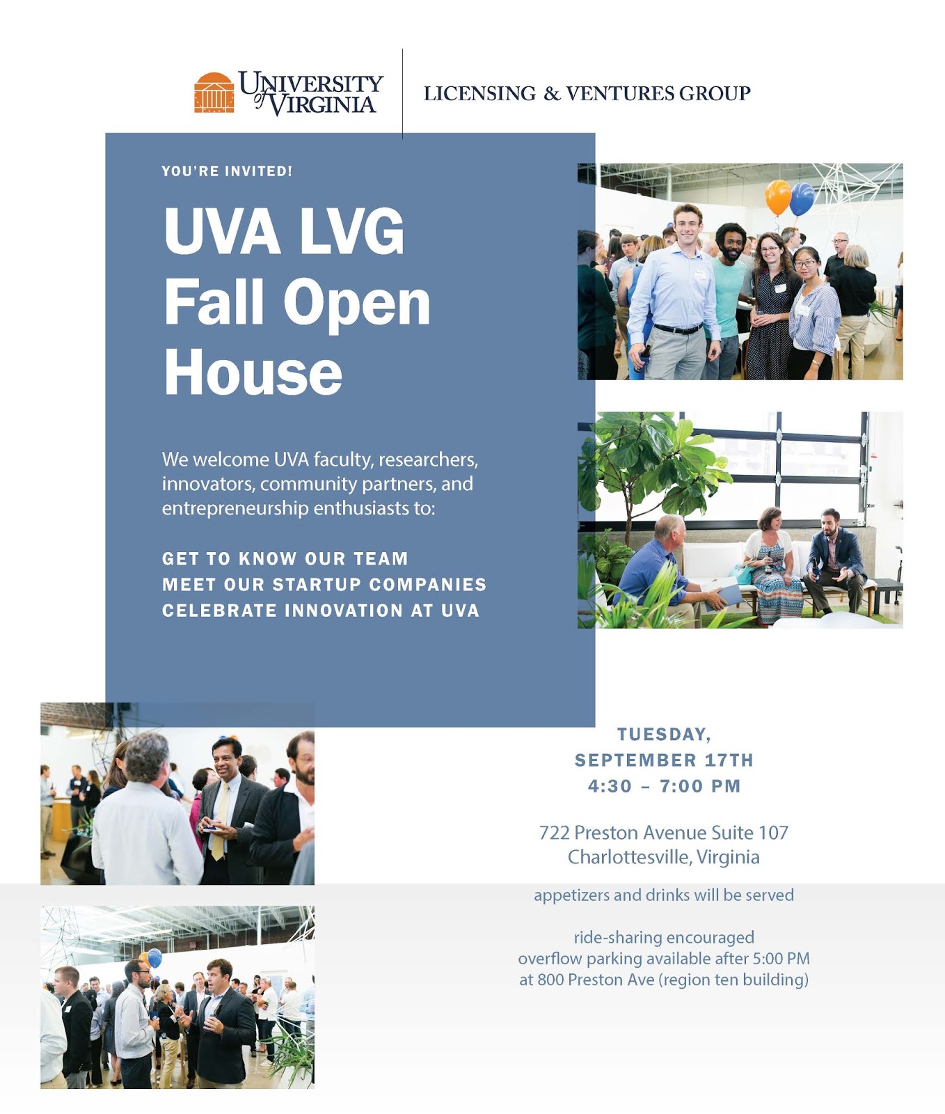 UVA Finance You're Invited Licensing & Ventures Group Open House