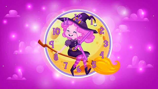 Halloween Cute Witch Clock Screen