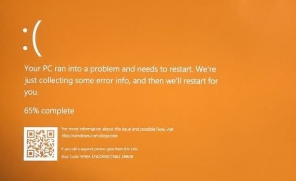 Schermo della morte arancione di Windows 10