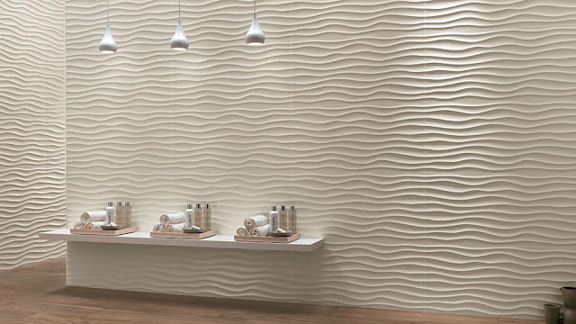 Tile design on wall with sinuous motifs surfaces