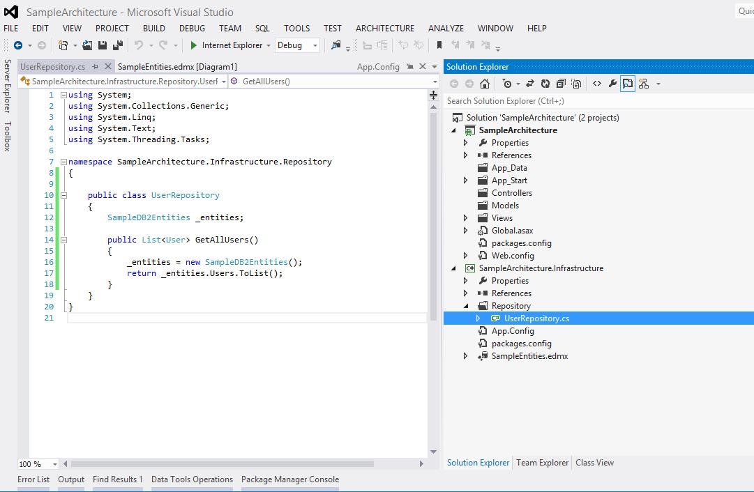 Onion architecture with MVC using repository pattern