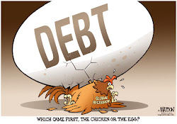 chicken egg cartoon debt recession came which gold gloom alternative housing deficits doom joke sense evaluation common