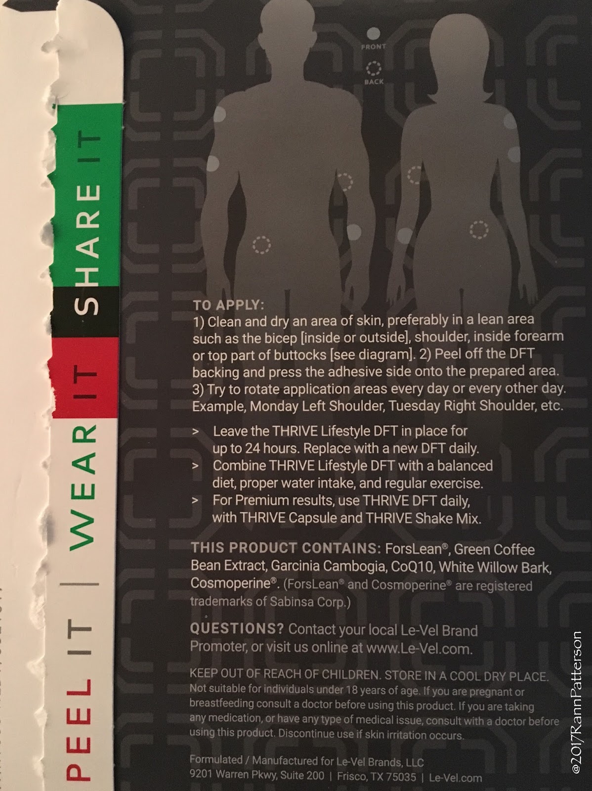 Thrive Patch Placement Chart