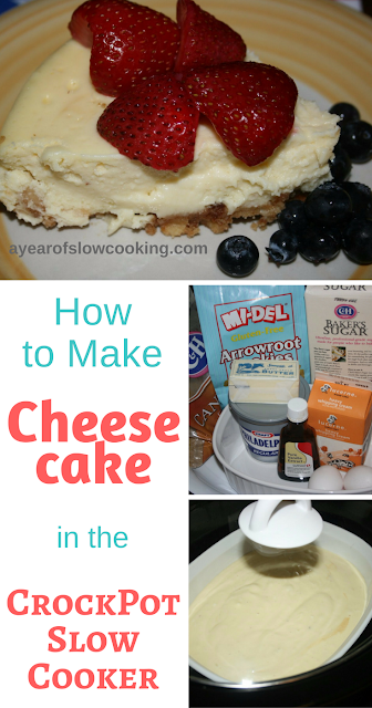 Perfectly moist cheesecake made easily in the crockpot slow cooker! This recipe uses graham cracker crumbs, heavy cream, cream cheese, and vanilla extract. Use your crockpot at a bain marie, or water bath. Step by step directions that I promise are super easy and simple!
