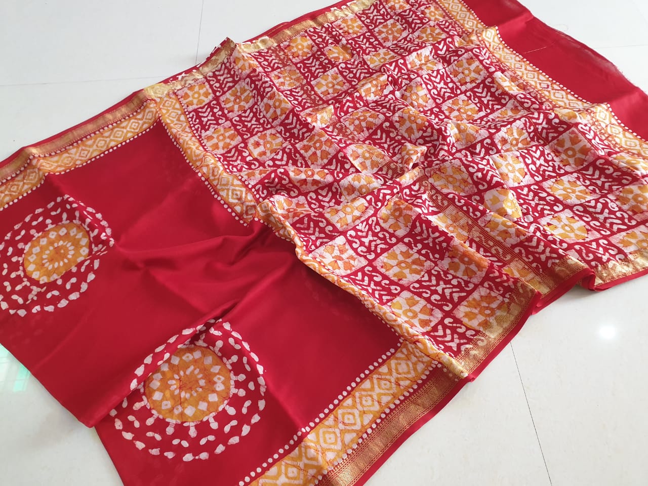 Latest maheshwari silk sarees with bhag print