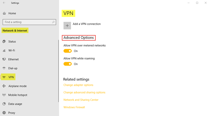 Paramètres réseau et Internet dans Windows 10