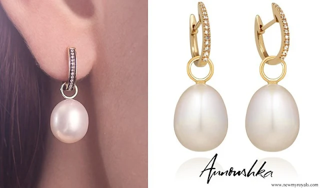 Kate Middleton in Annoushka Pearl and Kiki Diamond Hoop Earrings