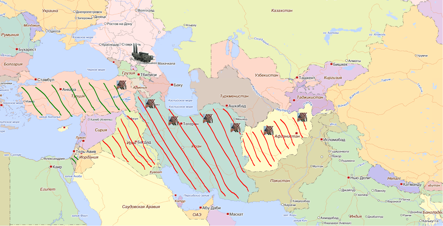 Карта боевых действий на Ближнем востоке.