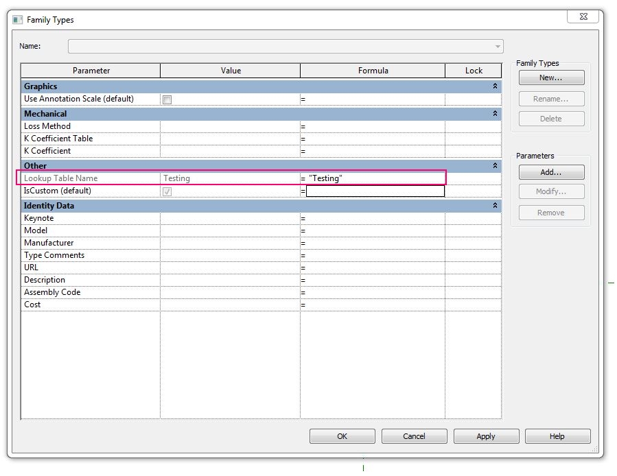 The BIM Data Loop in “Lookup Table Name” Parameter