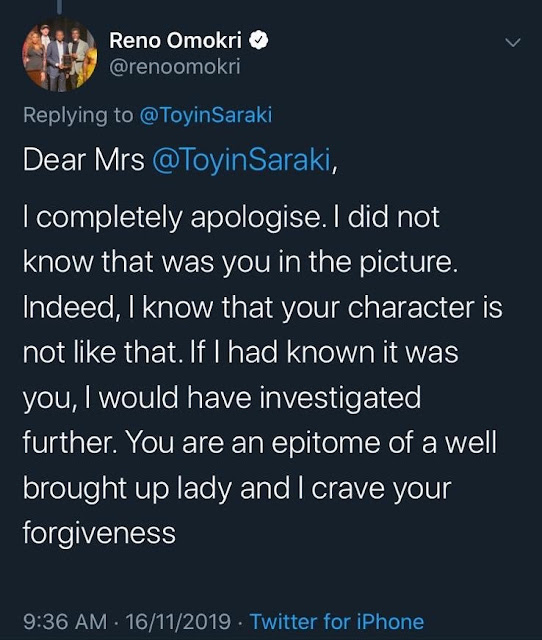 Reno Omokri Had To Apologize To Saraki’s Wife After Tweeting This Reno Omokri Had To Apologize To Saraki’s Wife After Tweeting This