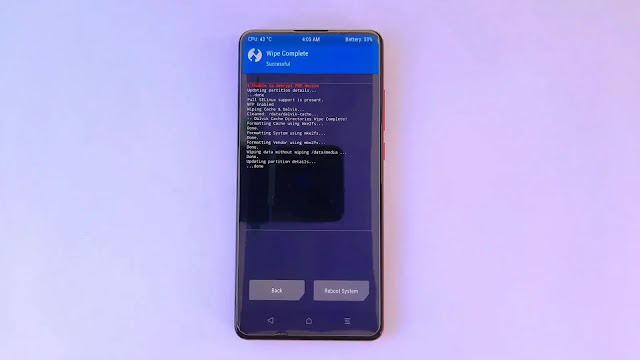 Wipe Complete successfully Successfully Wipe Complete in k20 pro