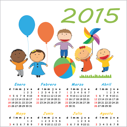 Calendario 2015 en español de niños - vector