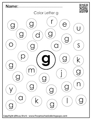 Letter G dot markers free preschool coloring pages ,learn alphabet ABC for toddlers