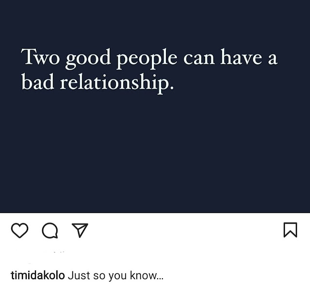 Two good people can have a bad relationship- Timi Dakolo