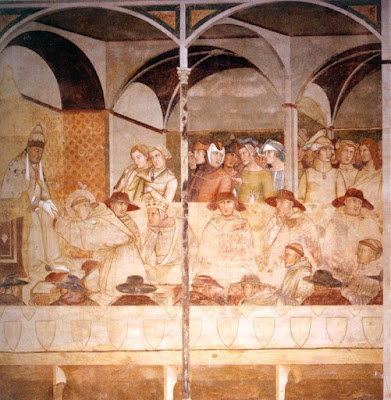 Siena, Basilica San Francesco: San Ludovico che si congeda da Papa Bonifacio VIII dopo la rinuncia alla dignità regale in favore del fratello Roberto d’Angiò, Ambrogio Lorenzetti