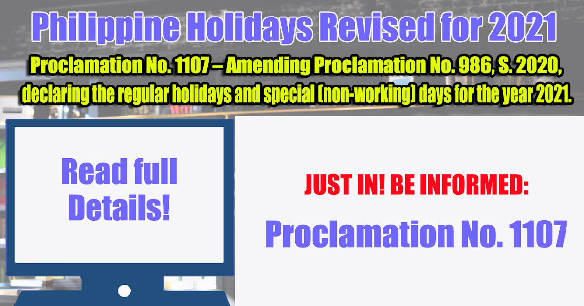 Revised [New] Philippine Holidays Proclamation No. 1107 for 2021