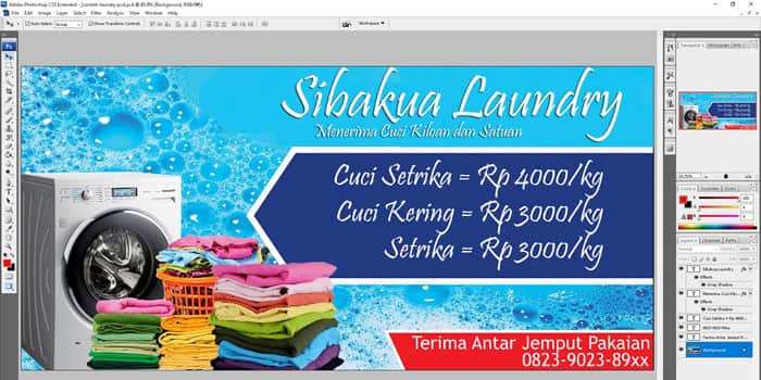 contoh desain spanduk laundry photoshop