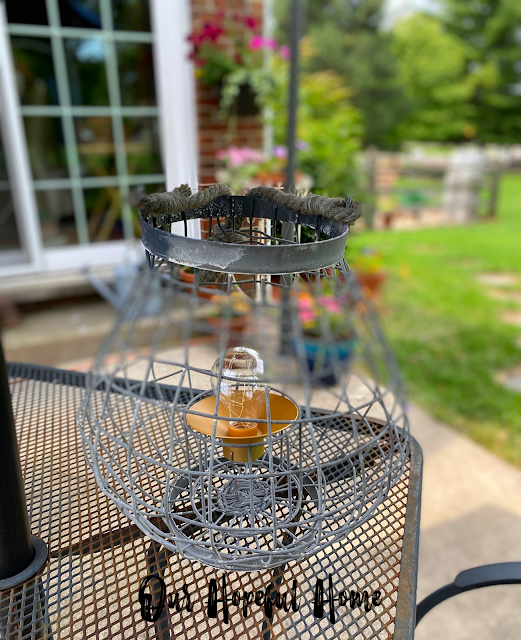 large wire hanging lantern patio table