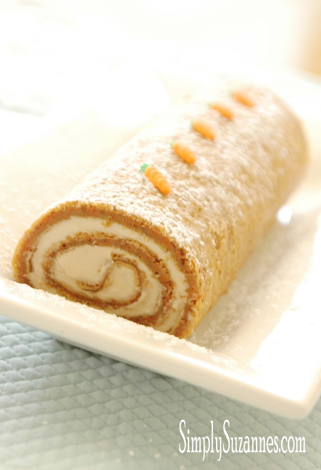 Simply Suzanne's AT HOME: carrot cake roulade with cream cheese filling
