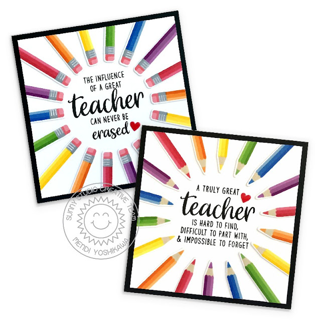 Sunny Studio Blog: Colored Pencil Sunburst Cards (using Color My World & Teacher Appreciation Stamps)