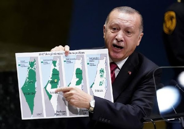Tunjukkan Peta Palestina di Sidang PBB, Erdogan: di mana Israel Tahun 1947?