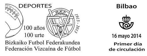Spainfilatelia: REINADO DE JUAN CARLOS I. AÑO 2014 - Deportes. Federación Vizcaína de Fútbol.