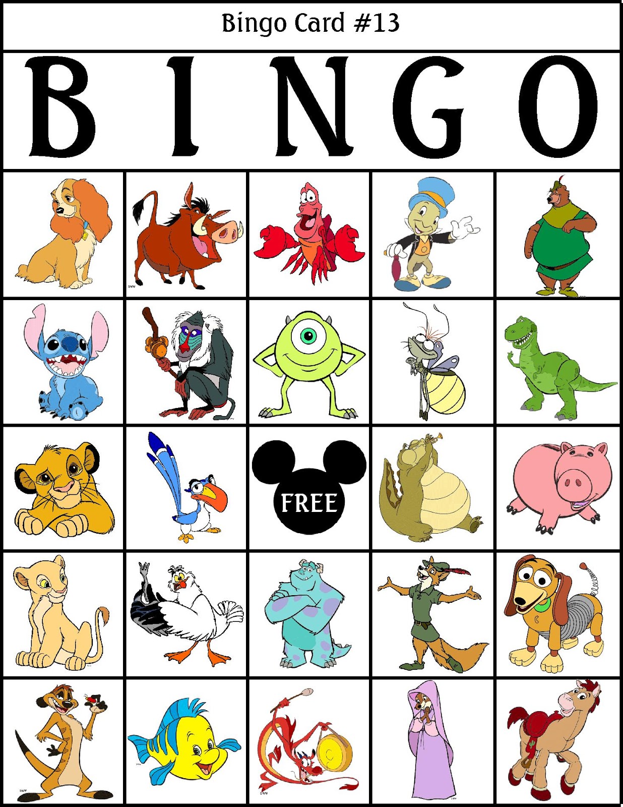 Free Printable Disney Character Bingo Card Printable Templates