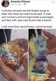 Picture of a man and a woman inside a pineapple and tied with rope was found near beach (photo) 