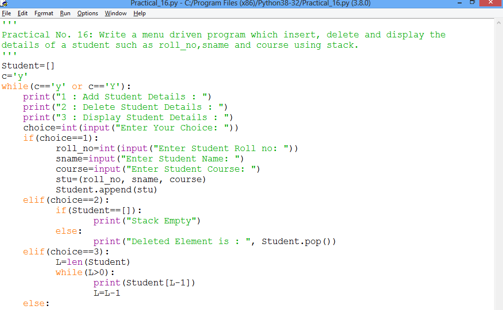 TGTPGTCS Practical No. 16 Write a menu driven program which insert