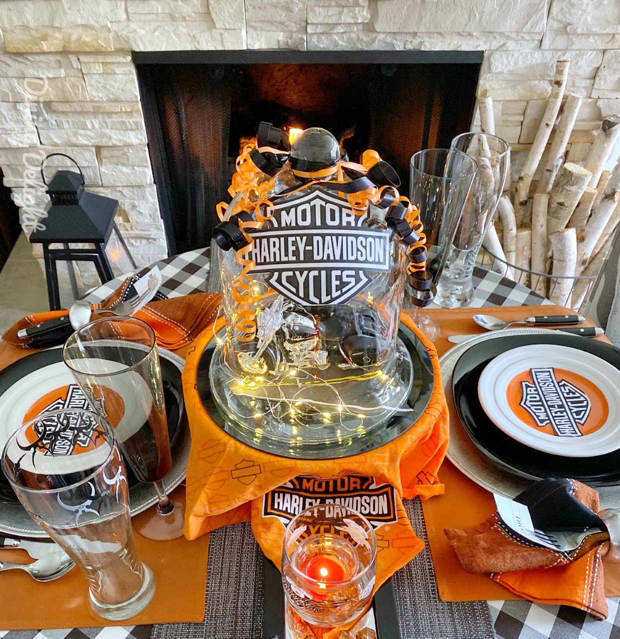 Dining Delight Father's Day Table with Harley Davidson Theme