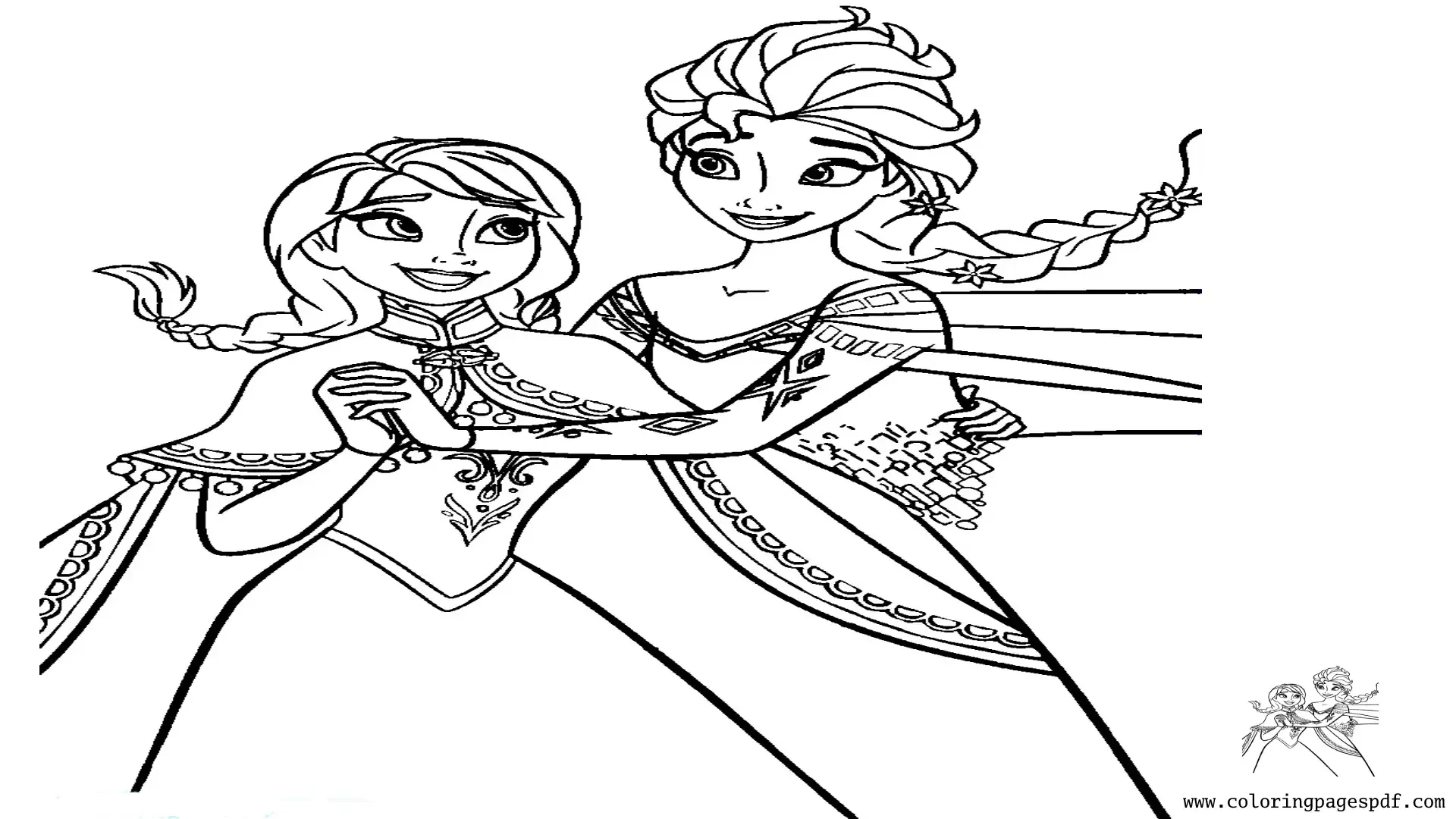 Coloring Page Of Elsa And Anna Holding Hands