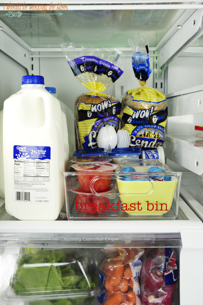 Refrigerator Breakfast Bin | Put together a "grab-n-go" breakfast box in your refrigerator so your family can help themselves to breakfast items on the hectic mornings.
