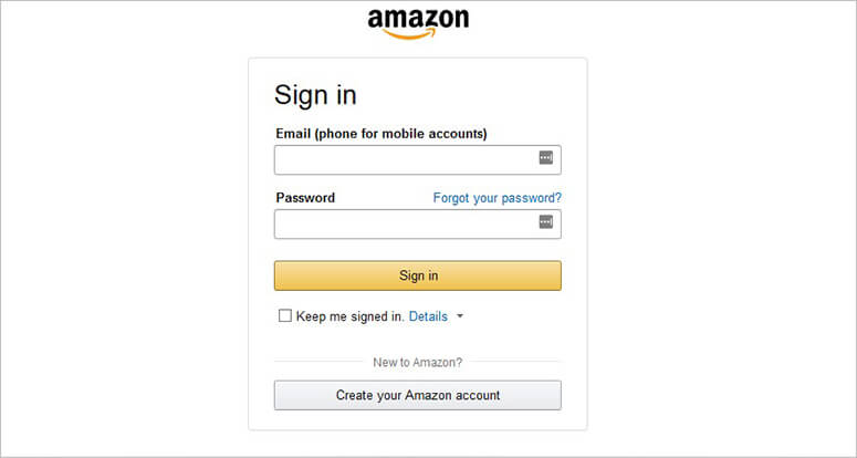 Halaman login untuk Amazon Halaman login untuk Amazon
