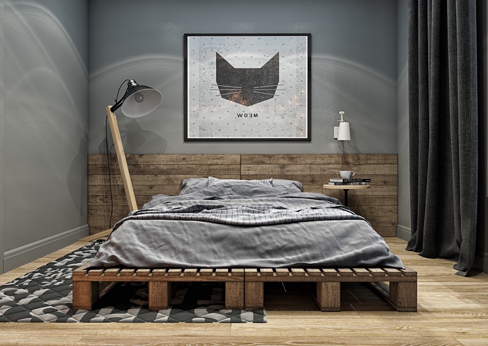 cat-print-rustic-industrial-bedroom