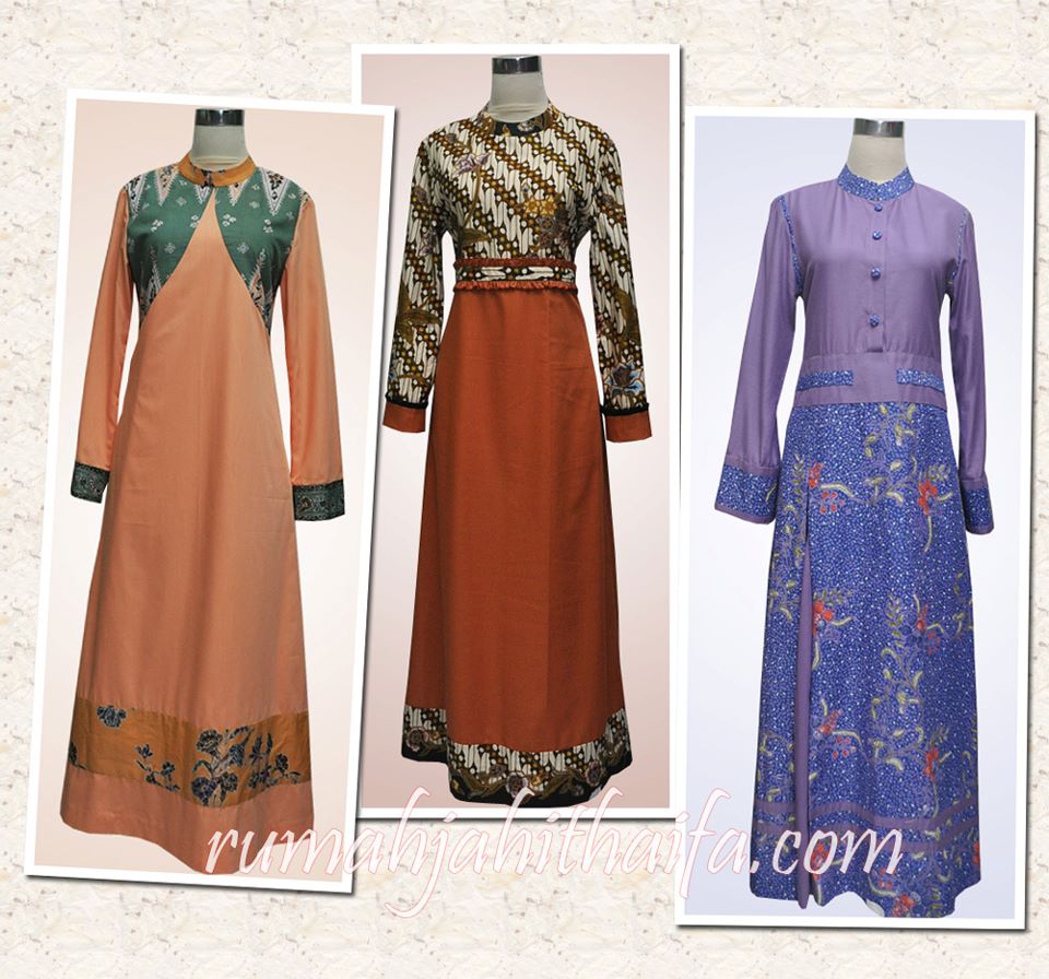 Gambar Baju Gamis Batik Kombinasi Kain Polos - Model Hijab Terbaru