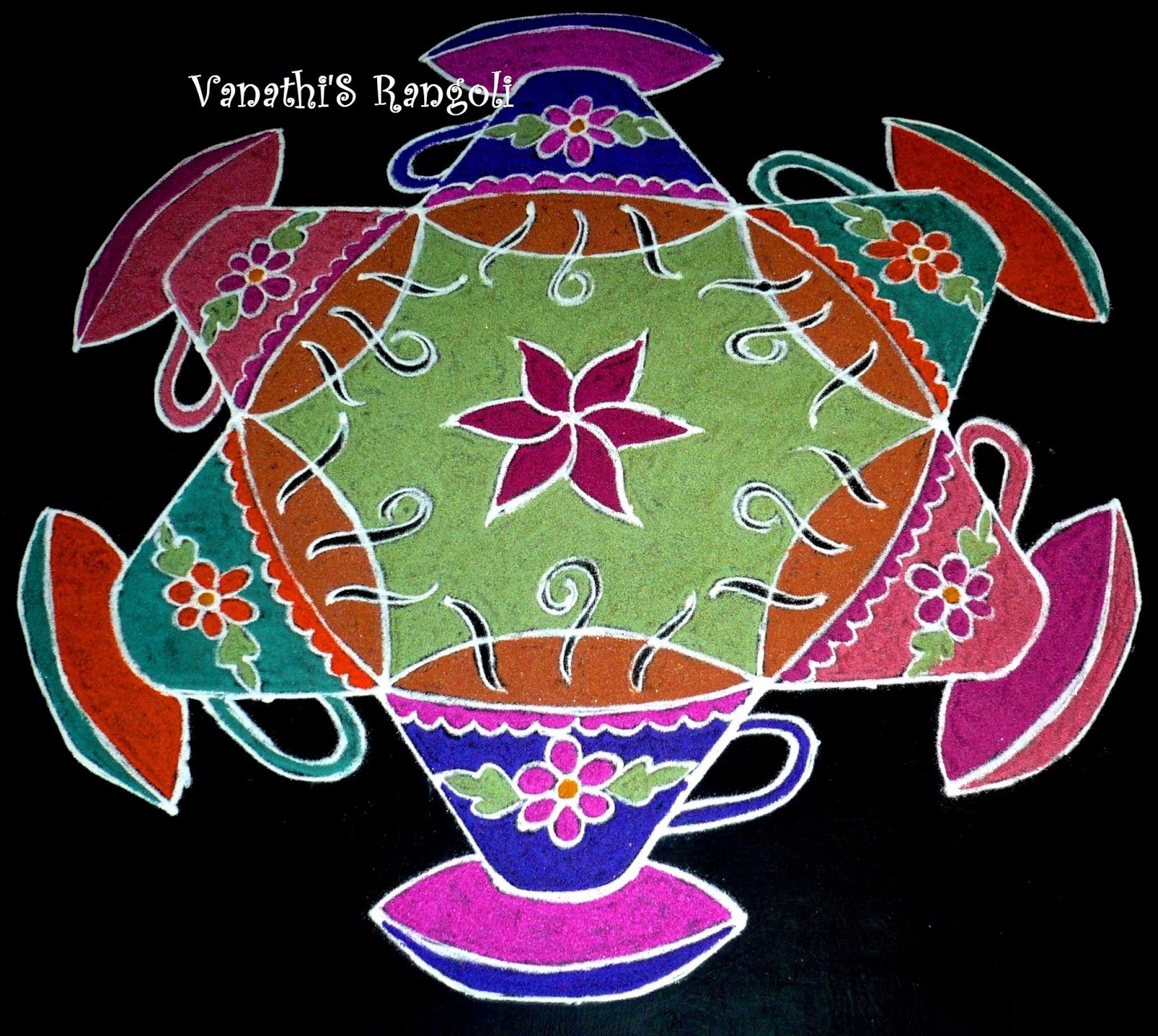 Vanathi's Rangoli / Kolangal A special Coffee Cup and Saucer Rangoli