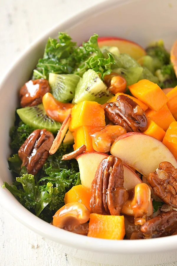 best kale salad with apples,candied pecans and candied cashews